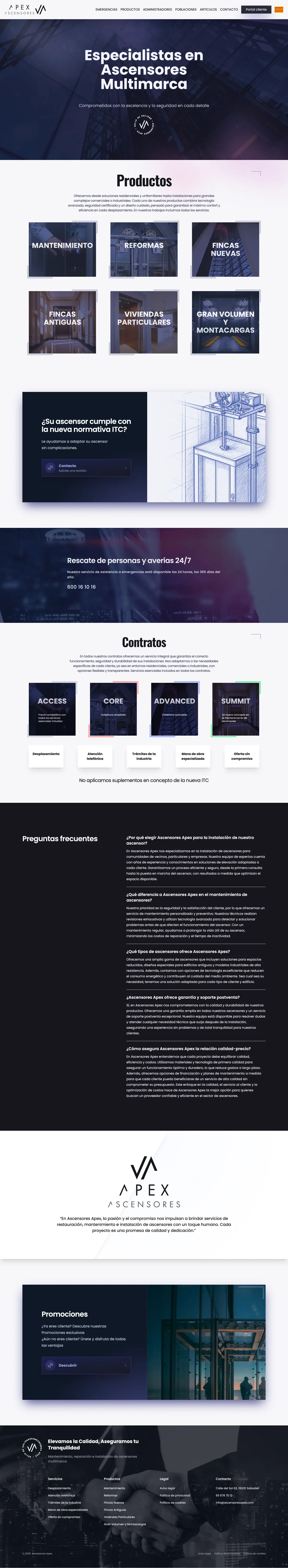 Página de inicio de la web de Ascensores Apex